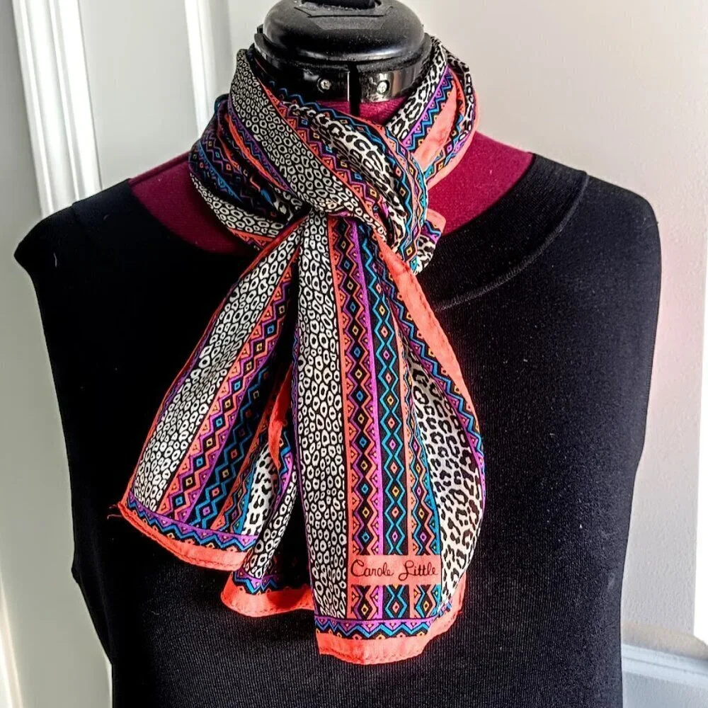 Vintage Carole Little Animal Aztec Print Oblong Silk Scarf